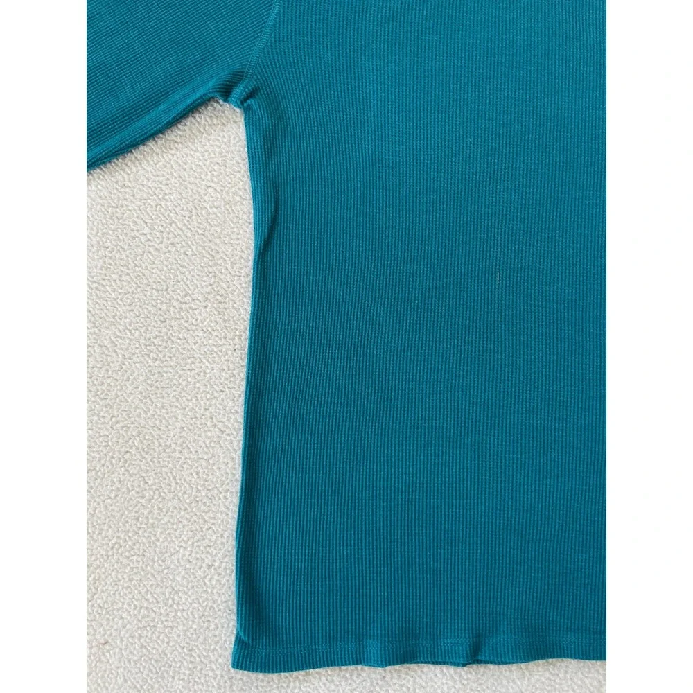 Levis Mens Medium Shirt Teal Waffle Knit Thermal Long Sleeve Crewneck Turquoise